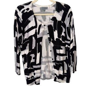 Joseph A. Womens Medium Cardigan Sweater Black & White Abstract Pattern